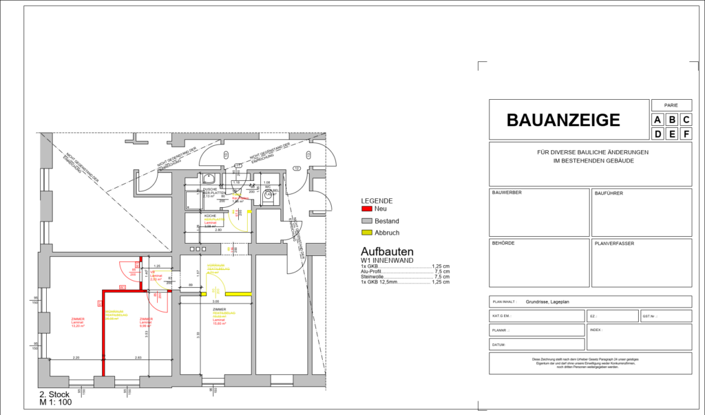 Bauanzeige für den Umbau einer bestehenden Wohnung in Wien